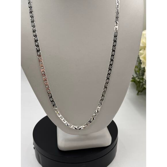 Sterling Silver 925 Italy Designer *1117 W Stamp Mariner Link Chain Necklace 24” - Picture 2 of 10